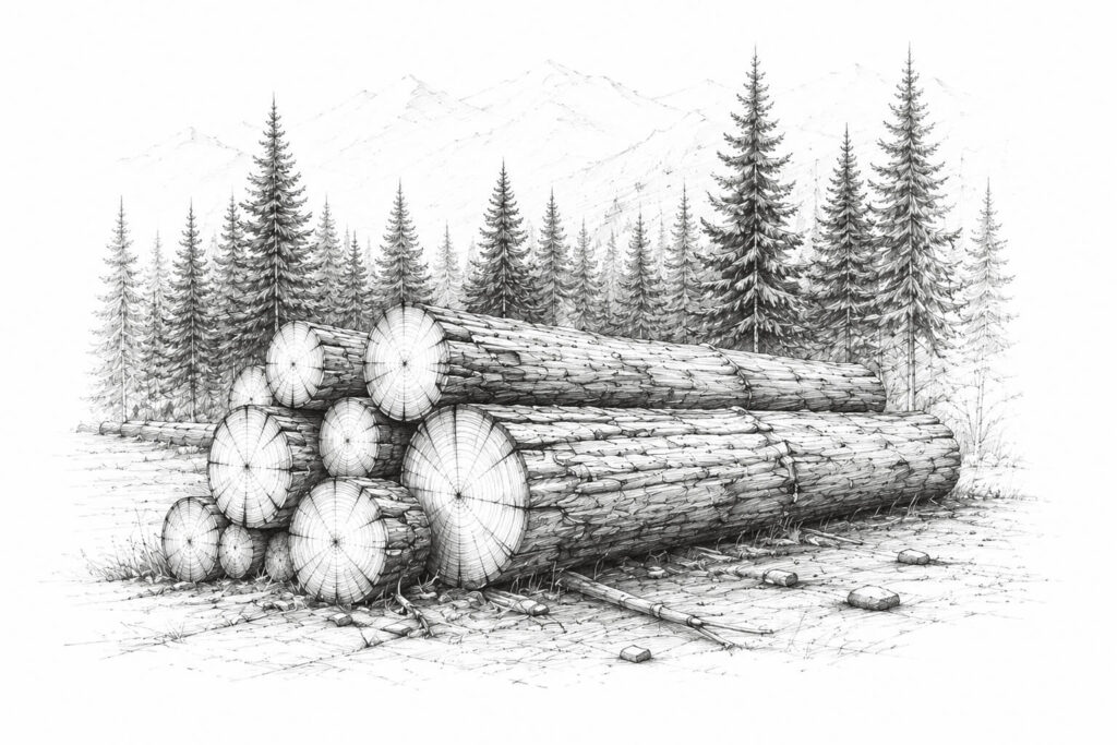 disegno di tronchi tagliati per segheria